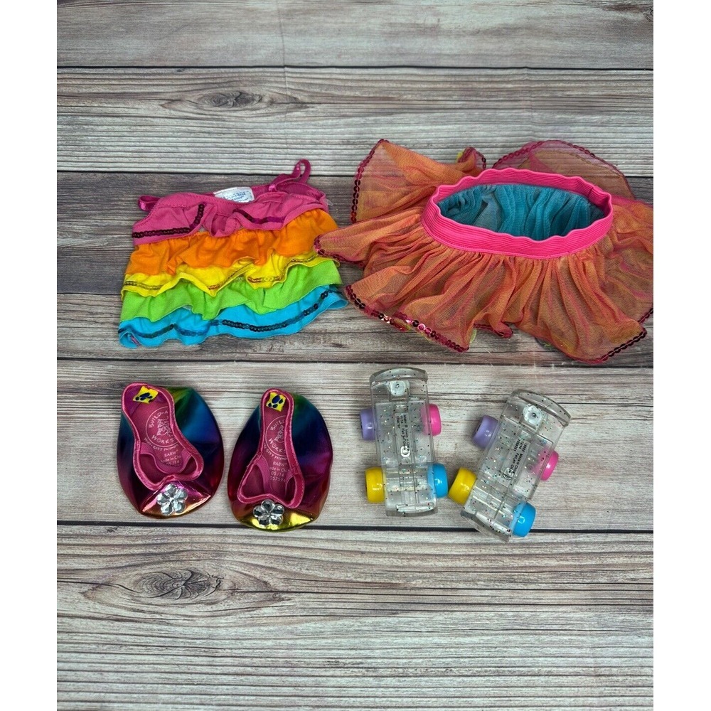 Build a Bear Rainbow Sequin Tank Top, Tutu, Rainbow Shoes‎ And Skates lot